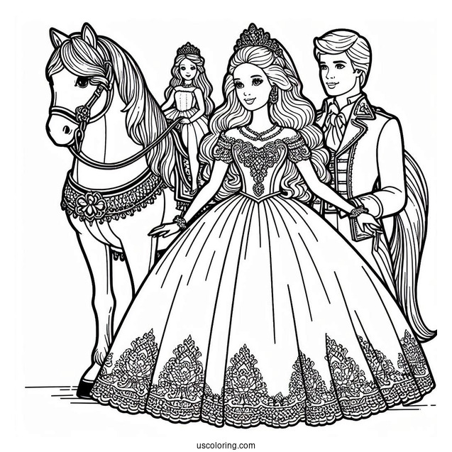 Princess Barbie With Prince And Horse