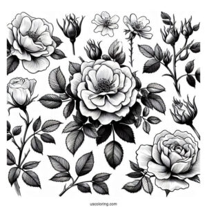 Assorted Wild Roses To Color