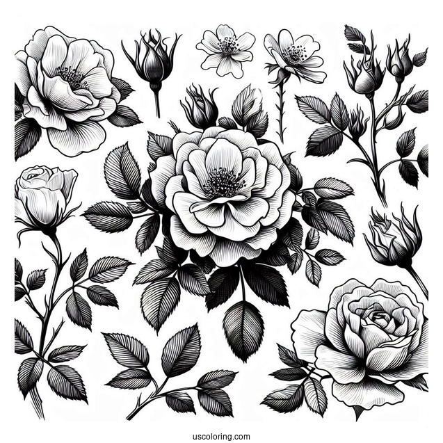 Assorted Wild Roses To Color