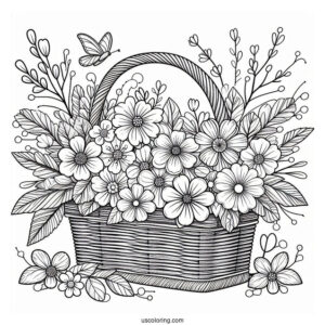 Basket Of Flowers In Spring Coloring Page Garden