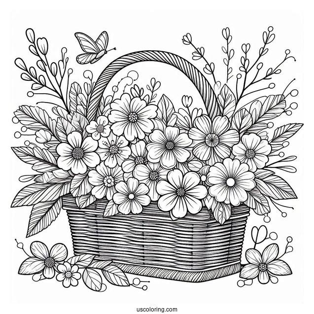 Basket Of Flowers In Spring Coloring Page Garden