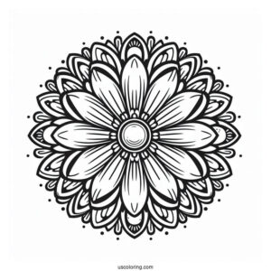 Easy Round Daisy Flower Mandala Coloring Page For Kids