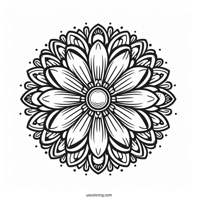 Easy Round Daisy Flower Mandala Coloring Page For Kids