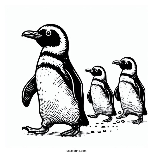 Marching African Penguins Coloring Sheet