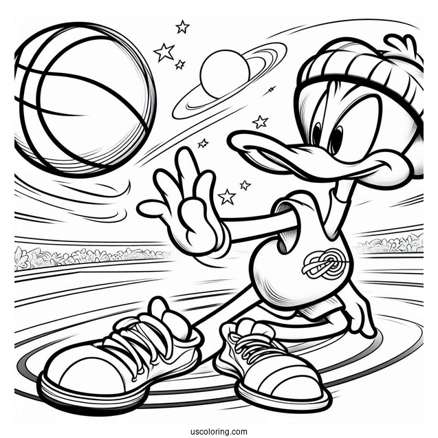 Daffy Duck Aiming Basketball Coloring Sheet
