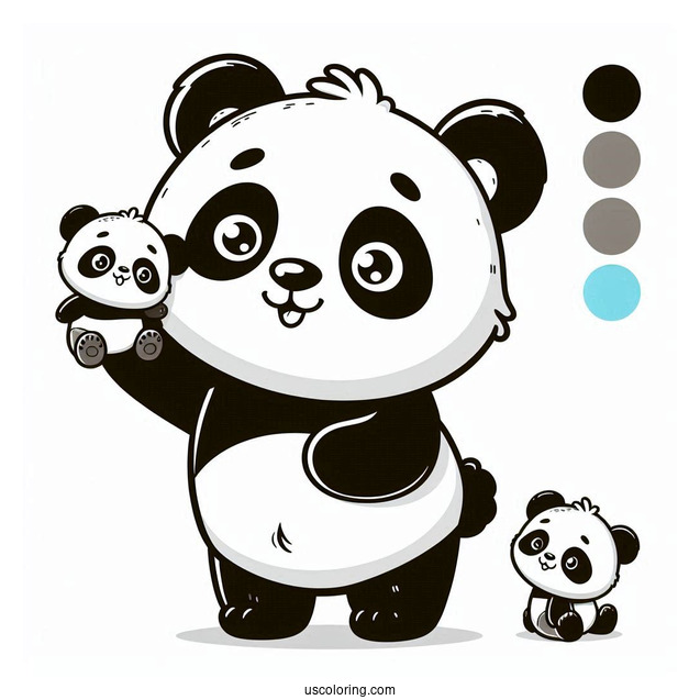 Cartoon Panda With Baby Coloring For Kids