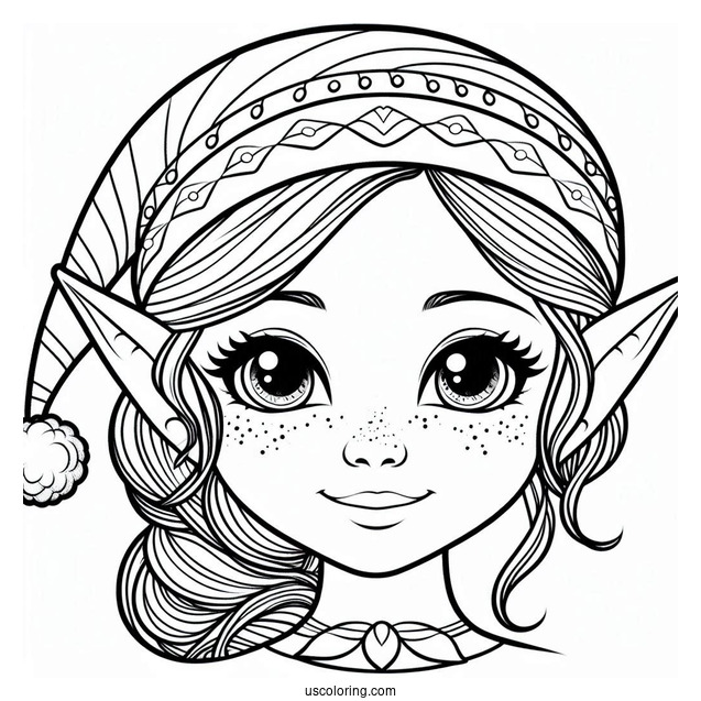 Elf Face Coloring Sheet For Kids