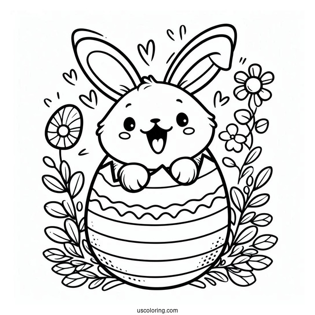 Happy Easter Bunny Popping Out Of Egg Coloring Page