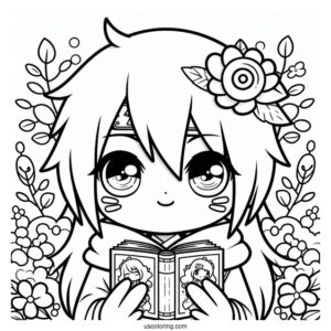 Kawaii Kakashi Coloring Page Holding An Icha Icha Book For Kids