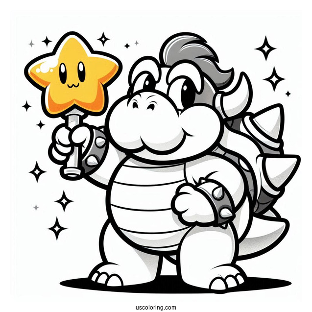 Coloring Sheet Of Bowser Holding Super Star