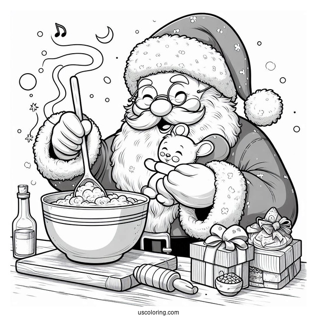 Santa Claus Eating Cooking Coloring Page