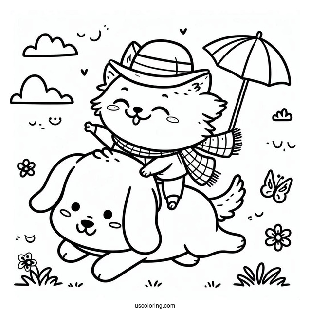 Smiling Critters Coloring Page Of DogDay Riding CatNap's Back