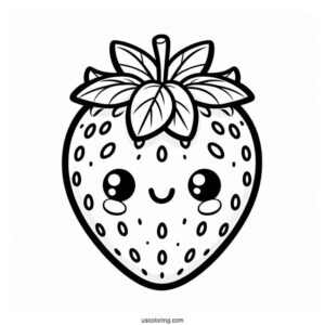 Smiling Cartoon Strawberry Coloring Page