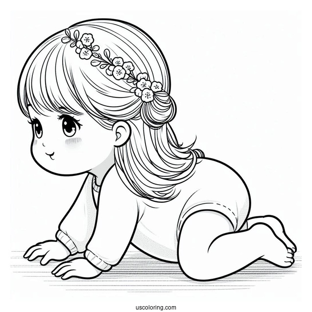 Baby Coloring Page Crawling On The Floor For Kids
