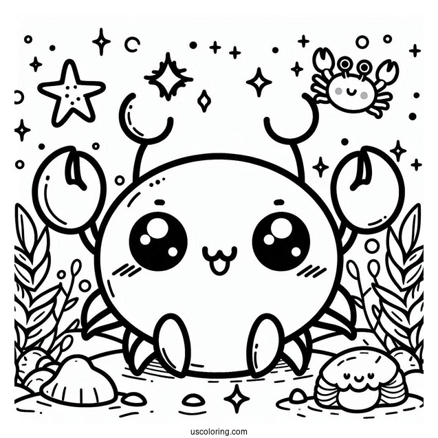 Kawaii Smiling Crab Coloring Page For Preschoolers