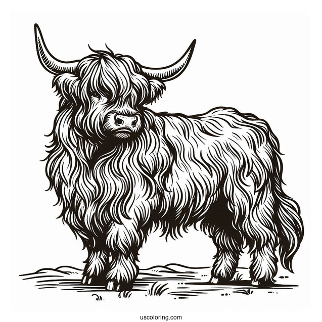 Shaggy Highland Bull Coloring Sheet