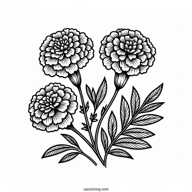Flower Coloring Pages Of Three Marigold