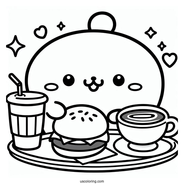 Pompompurin Serving Coffee And Burger Coloring Sheet