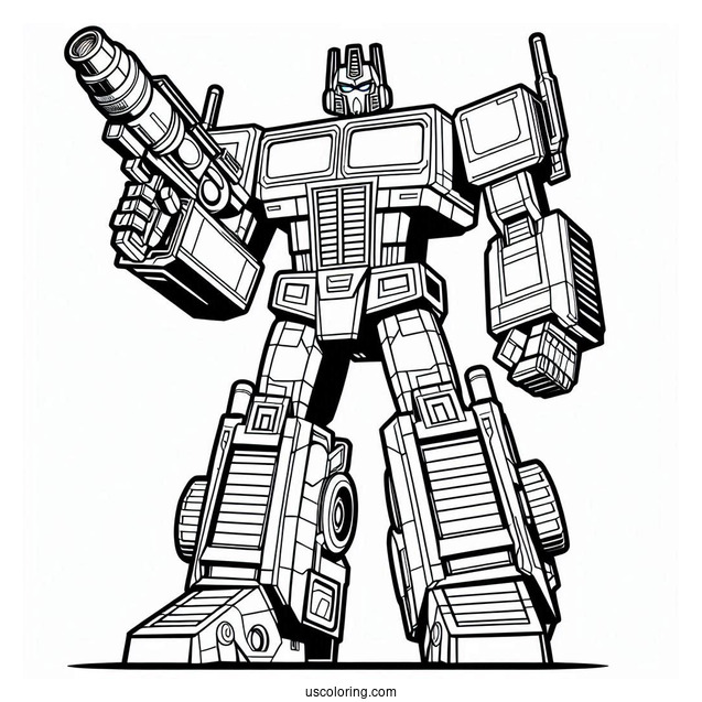 Easy Cartoon Optimus Prime Coloring Page Holding Ion Blaster