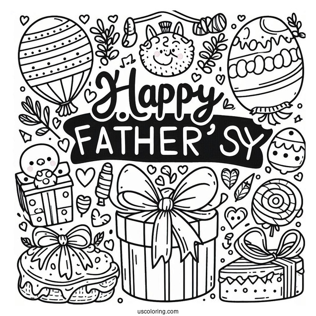 Festive Happy Father's Day Coloring Page Of Words For Kids