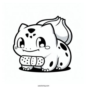 Bulbasaur Cploring Page With Band Aid For Kids