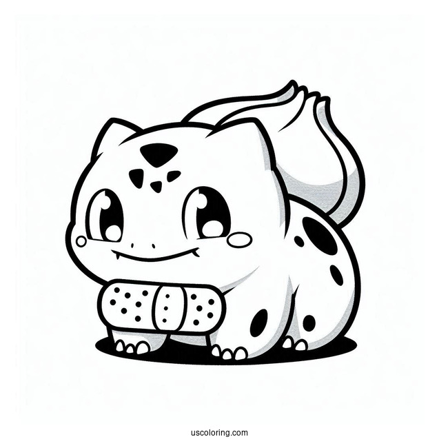 Bulbasaur Cploring Page With Band Aid For Kids