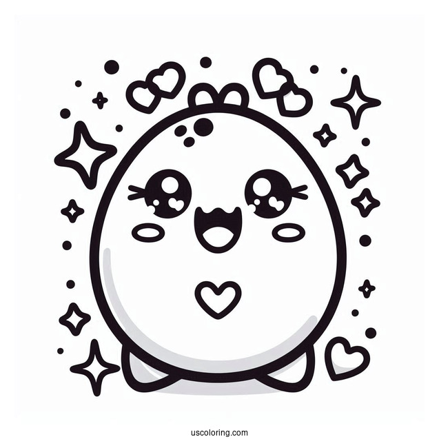 Tamagotchi Coloring Page Of Smiling Mametchi With Hearts And Stars