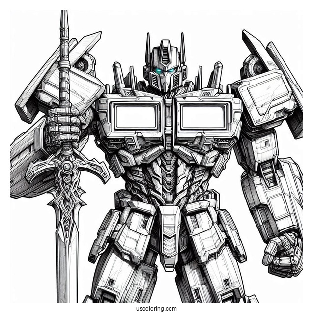 Realistic Optimus Prime Coloring Page Holding Sword Of Judgement