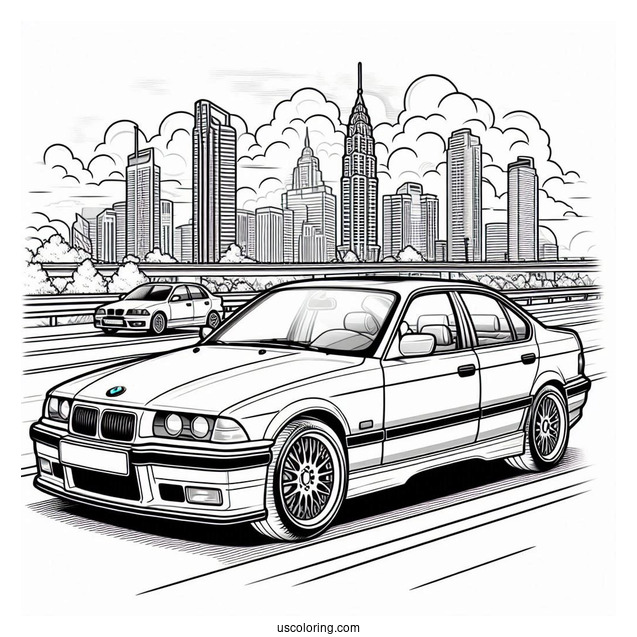BMW Coloring Page 3 Series E36 On The Road