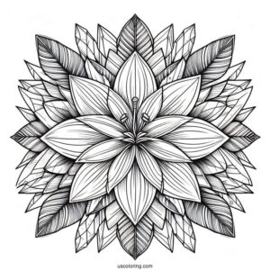 Tropical Lily Flower Mandala Coloring Page With Crystals