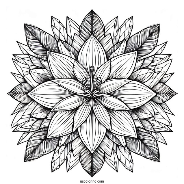 Tropical Lily Flower Mandala Coloring Page With Crystals
