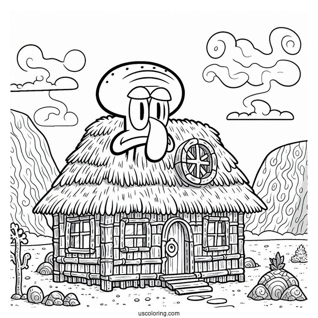 Squidward Coloring Page Moai House