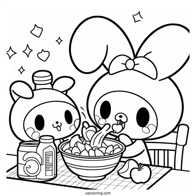 My Melody Coloring Page Feeding Zou Chips
