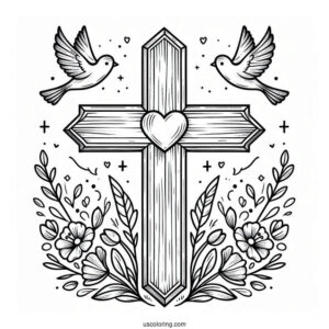 Wooden Easter Cross With Love Heart And Birds