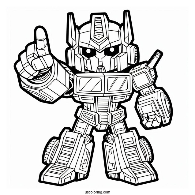 Detailed Chibi Optimus Prime Coloring Page Pointing Finger For Kids