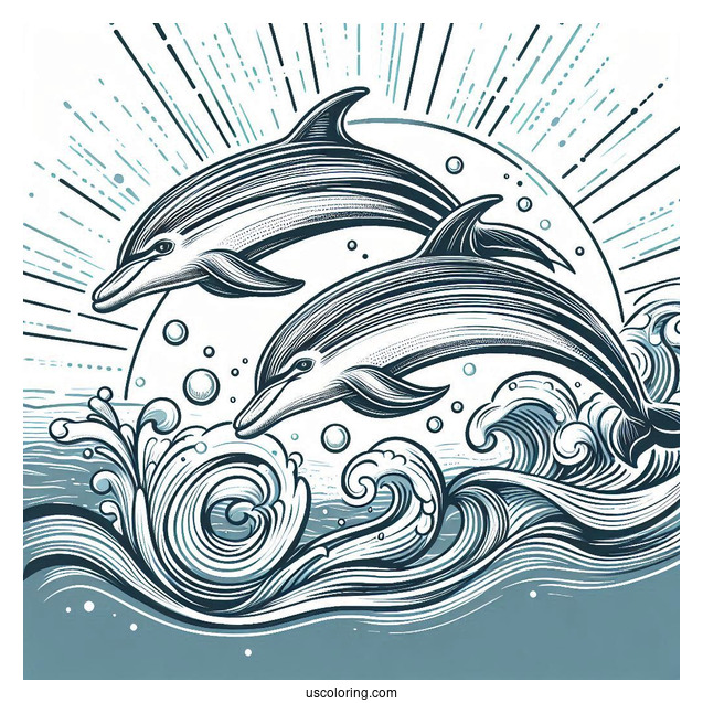 Two Striped Dolphins Swimming In Ocean