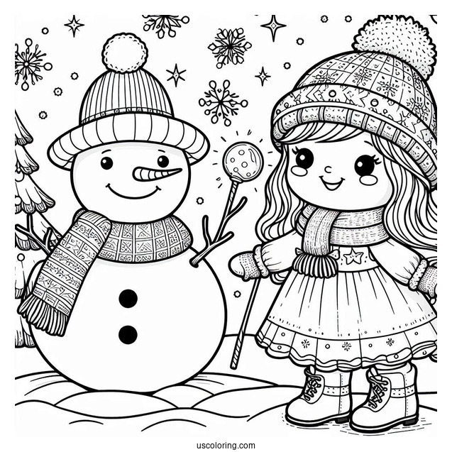 Snowman Girl Coloring Sheet For Kids