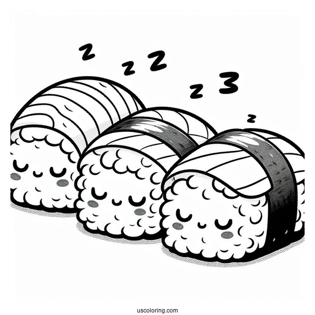 Three Sleeping Nigiri Sushi Coloring Pages