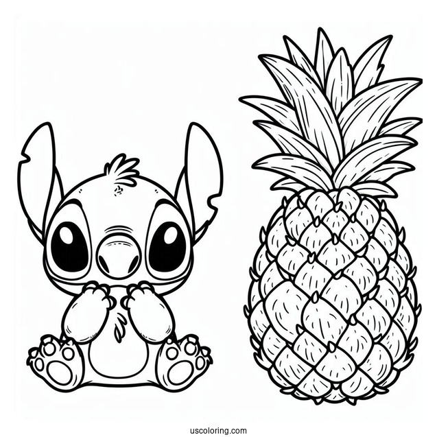 Funny Stitch With Pineapple Coloring Page Head For Preschoolers