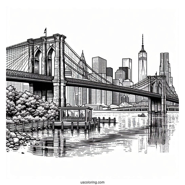 Brooklyn Bridge In New York Coloring Page