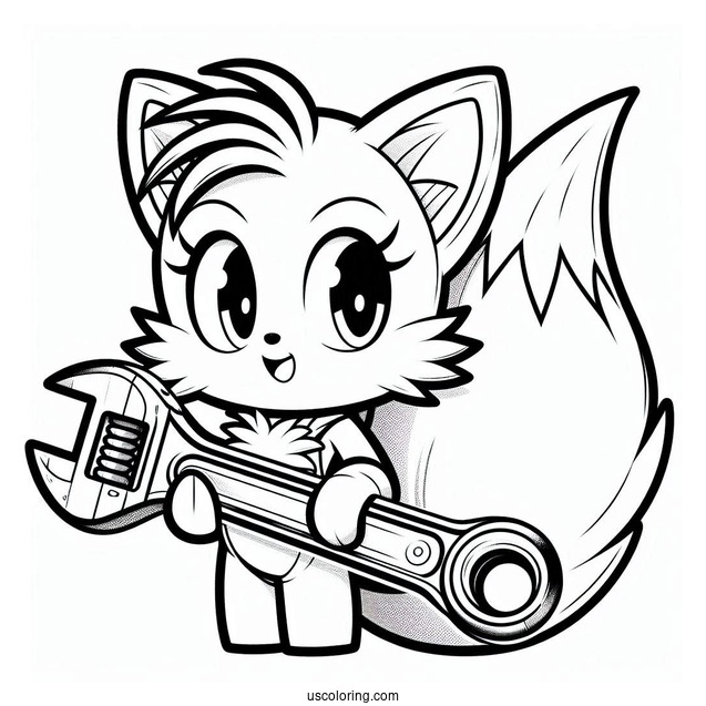 Tails Coloring Page Holding The Wrench