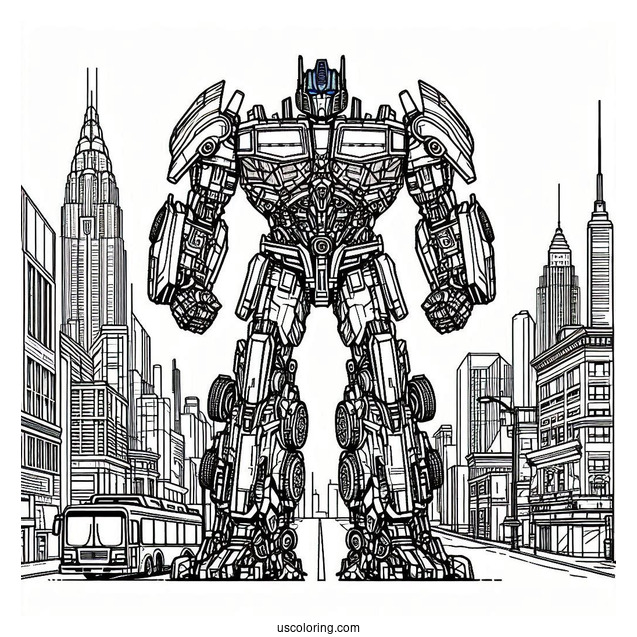 Optimus Prime Coloring Page In Autobot Form In The City