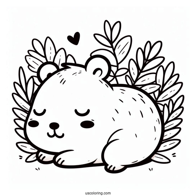 Kawaii Chibi Capybara Coloring Page Napping For Kids