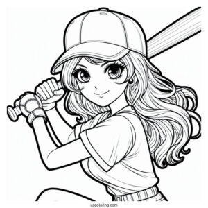 Coloring Page Of Baseball Player Ready To Bat