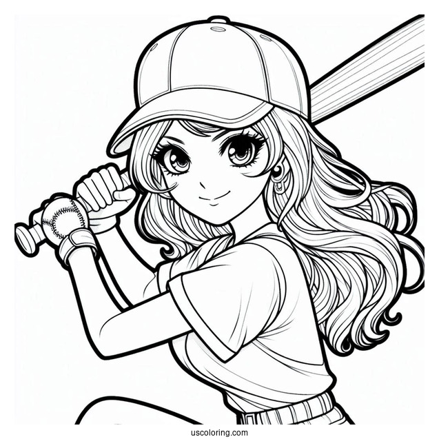 Coloring Page Of Baseball Player Ready To Bat