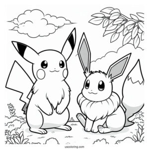 Coloring Sheet Of Baby Pikachu And Eevee