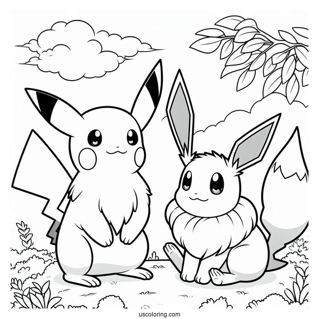 Coloring Sheet Of Baby Pikachu And Eevee