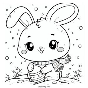 Smiling Rabbit Coloring Page In The Snow For Preschoolers