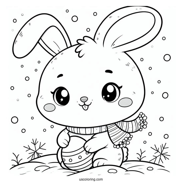 Smiling Rabbit Coloring Page In The Snow For Preschoolers