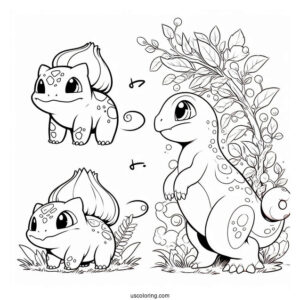 Bulbasaur Coloring Page With Ivysaur, And Venusaur Evolution